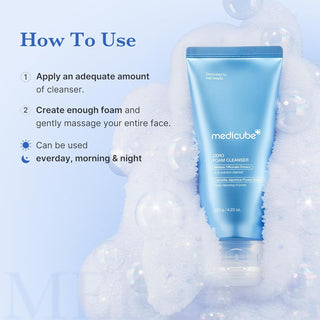 Medicube Zero Foam Cleanser 120g, a gentle cleansing foam with a smooth, foamy texture for clean, refreshed skin.