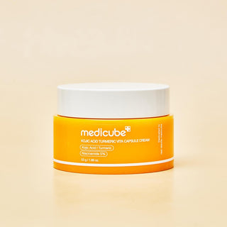 Medicube Kojic Acid Turmeric Vita Capsule Cream in 53g jar, showcasing the cream's smooth texture and packaging details.