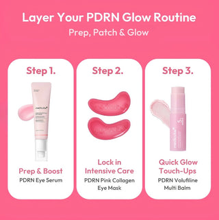 Medicube PDRN Pink Collagen Jelly Eye Mask in a pouch, showing a soft pink gel mask for eye skincare treatment.