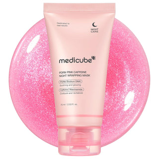 Medicube PDRN Pink Caffeine Night Wrapping Mask in a 75mL jar, designed for nourishing and revitalizing skin overnight.