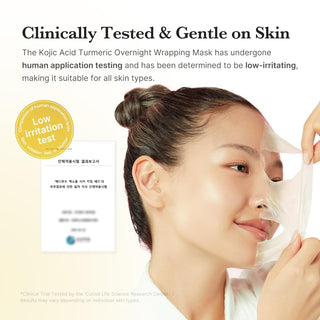Medicube Kojic Acid Tumeric Night Wrapping Mask in a jar, soft fabric face sheet mask for brightening and skin hydration.