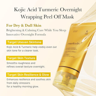 Medicube Kojic Acid Tumeric Night Wrapping Mask in a 75mL jar, face sheet mask with brightening and nourishing ingredients