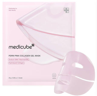 Medicube PDRN Pink Collagen Gel Mask face sheet mask in a pink packaging, designed to hydrate and rejuvenate skin.