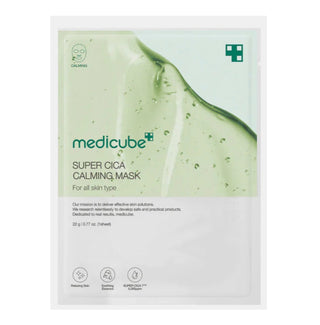 Medicube Super Cica Calming Face Sheet Mask 22g, soothing skincare mask with natural ingredients for calming skin.