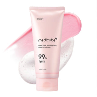 Medicube Pdrn Pink Niacinamide Whip Cleanser in 120g, a facial cleanser with a creamy, foaming texture for gentle skin cleansing.