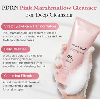 Medicube Pdrn Pink Niacinamide Whip Cleanser 120g, facial cleanser with pink packaging and textured foam, for gentle skin cleansing.