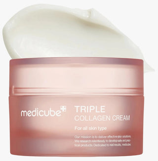 Medicube Triple Collagen Cream 4.0 facial cream in 50mL jar, hydrating skincare with collagen for youthful skin.