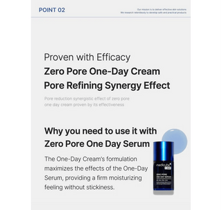 Medicube Zero Pore One Day Cream 50mL facial cream with lightweight texture and pore-refining benefits, displayed in a white jar.