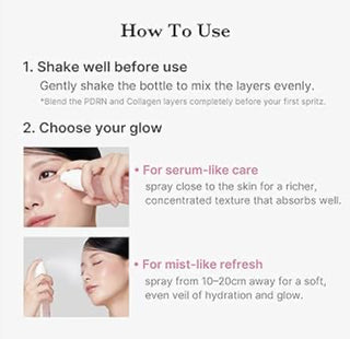 Medicube PDRN Pink Collagen Glow Jelly Mist Serum, 100mL, in a clear jar showing pink gel and mist sprayer for radiant skin
