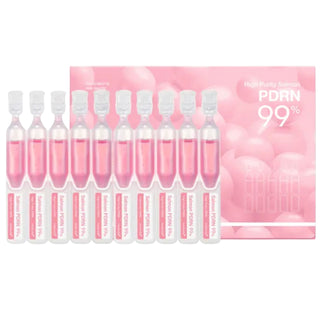 Set of 10 MEDICUBE PDRN Pink One Day Serums in sleek bottles, designed for skincare and skin rejuvenation.