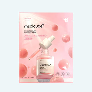 Medicube PDRN Pink Peptide Serum Mask, 22g, featuring pink Vita coating for nourishing skincare hydration.