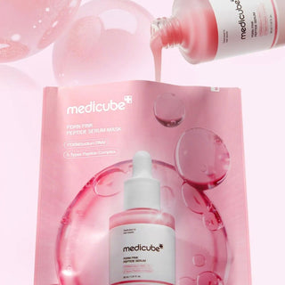 Medicube PDRN Pink Peptide Serum Mask sheet with pink-tinted serum for nourishing and hydrating skin care.