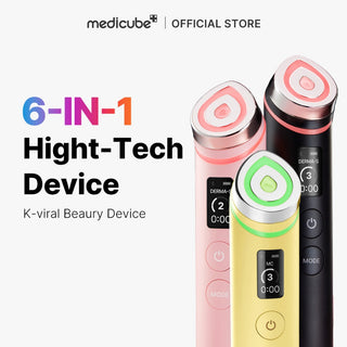 Medicube Age-R Booster Pro skincare tool in pink, designed for facial rejuvenation and anti-aging skincare routines.
