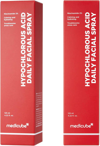 Medicube Hypochlorous Acid Daily Facial Spray toner in a 125mL bottle, with a clear spray nozzle and minimalist packaging.