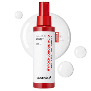 Medicube Hypochlorous Acid Daily Facial Spray toner in a 125mL spray bottle, used for refreshing and soothing facial skin.