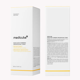 Medicube Kojic Acid Turmeric Resurfacing Toner 250mL bottle, clear liquid with a white cap, suitable for skincare.