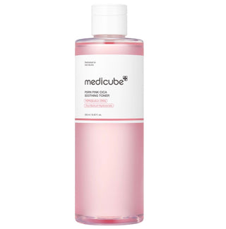 Medicube PDRN Pink Cica Soothing Toner in a 250mL bottle, designed to calm and hydrate skin with soothing ingredients.