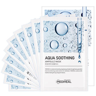 Mediheal Aqua Soothing Ampoule Mask face mask covering the face with hydrating ingredients, designed to soothe and moisturize skin.