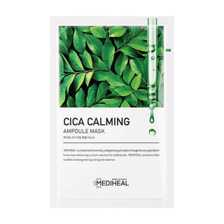 Mediheal Cica Calming Ampoule Face Mask showing the mask sheet with calming ingredients and packaging.