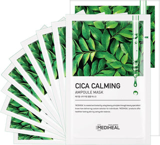 Mediheal Cica Calming Ampoule Mask showing a sheet mask with calming ingredients, designed to soothe and hydrate skin.