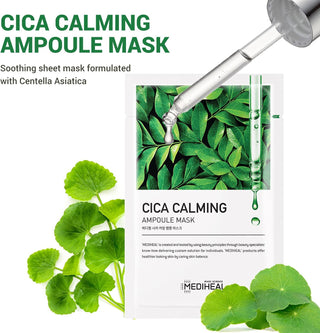 Mediheal Cica Calming Ampoule Face Mask showing the mask sheet with calming ingredients on a white background