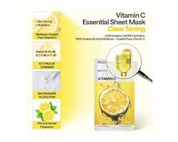 Mediheal Vitamin C Essential Face Sheet Mask in 24ml sachet, designed for brightening and rejuvenating skin.