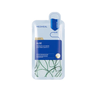 Mediheal Dermaplus Face Sheet Mask 22mL lying flat, showing the packaging for hydrating and revitalizing skincare treatment.