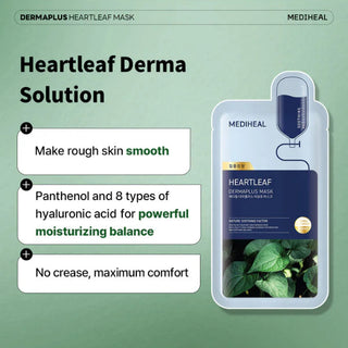 Mediheal Dermaplus Face Sheet Mask in 22mL sachet, featuring skincare ingredients for hydration and skin soothing.