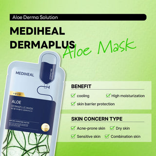 Mediheal Dermaplus Face Sheet Mask 22mL lying flat, showing the packaging with product name and branding for skin rejuvenation.