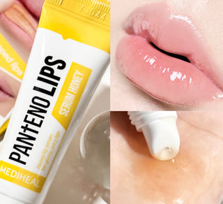 Mediheal Pantenolips Serum Honey in a small 10mL bottle, featuring a clear serum with honey ingredients for skin hydration.