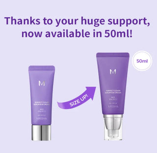 MISSHA M Perfect Cover Serum BB Cream in 50ml, featuring smooth, lightweight formula and natural finish on fair skin.