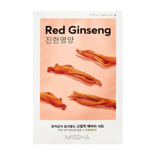 MISSHA Airy Fit Sheet Mask for face, showcasing a soft, lightweight sheet mask infused with rice extract for hydration.