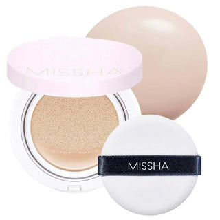 MISSHA Magic Cushion Cover Lasting foundation in 15g compact with a smooth, beige-colored surface ready for makeup application.