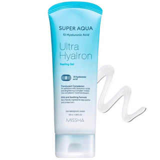MISSHA Super Aqua Ultra Hyalron Peeling Gel in 100mL bottle, showing the gel product with a clean, minimalist design.