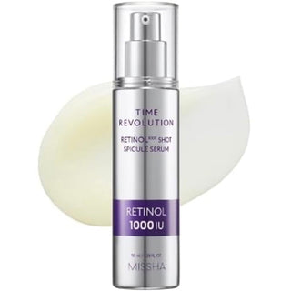 MISSHA Time Revolution Retinol 1000 Spicule Serum in a 50ml bottle, shown with its sleek packaging and applicator.
