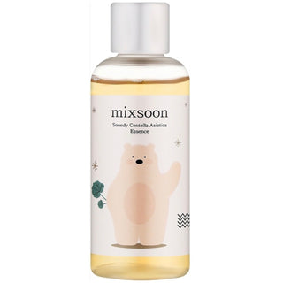 Bottle of MIXSOON Soondy Centella Asiatica Essence with label, clear liquid inside, and dropper cap on a white background.