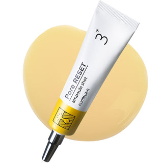 Numbuzin No.3 Pore Reset Ampoule bottle with clear liquid inside, skincare product for pore tightening and skin renewal.