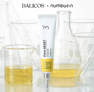 Numbuzin No.3 Pore Reset Ampoule bottle with clear liquid, designed for pore tightening and skin refreshing.