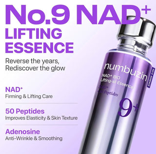 Numbuzin No.9 NAD Bio Lifting Essence bottle showing 30ml serum for skin lifting and anti-aging benefits.