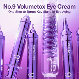 Numbuzin No.9 NAD Retinol Volumetox Eye Cream 10mL in a sleek tube, designed to reduce puffiness and improve eye area texture.