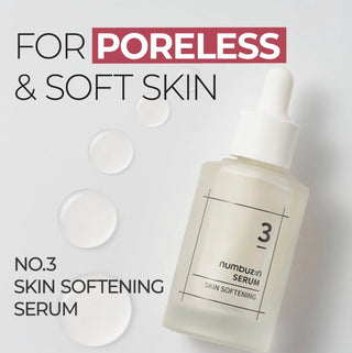 Numbuzin No.3 Skin Softening Serum bottle, highlighting the serum’s smooth, lightweight texture and sleek packaging design.