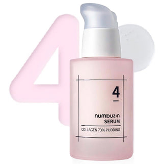 Numbuzin No.4 Collagen 73% Pudding Serum in a 50mL bottle, featuring a creamy texture and collagen boost for skin hydration.