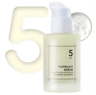 Numbuzin No.5 Goodbye Blemish Serum in a sleek bottle, designed to reduce blemishes and improve skin clarity.