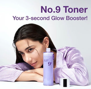 Numbuzin No.9 NAD PDRN Glow Boosting Toner 150mL bottle with clear liquid and minimalist label, skincare product for radiant skin