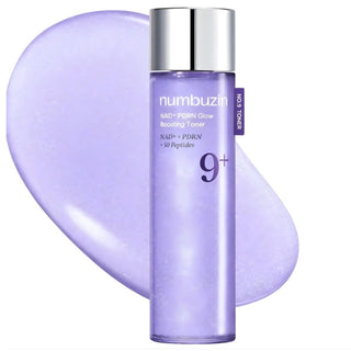 Numbuzin No.9 NAD PDRN Glow Boosting Toner in a 150mL bottle, featuring clear liquid and sleek packaging for skincare.