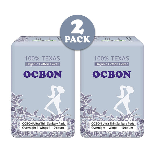 OCBON Ultra Thin Sanitary Pads 2-Pack (Overnight, 35cm, 20 Counts)