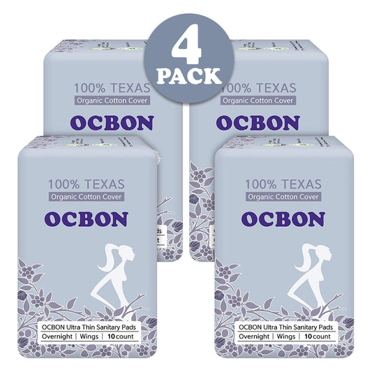 OCBON Ultra Thin Sanitary Pads 4-Pack (Overnight, 35cm, 40 Counts)
