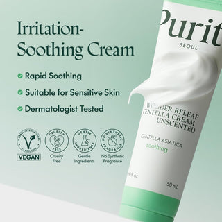 Purito Seoul Wonder Releaf Centella Cream Unscented 50mL jar with a clean, minimalist design and white label.