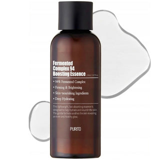 Purito Seoul Fermented Complex 94 Boosting Essence in a clear bottle, showcasing the skincare product with the brand and product name visible.