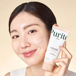Purito Seoul Oat-In Calming Gel Cream in a 100mL jar, showing the soothing gel texture and product packaging.